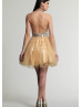 Halter Neck Beaded Champagne Tulle Short Prom Dress Halter Neck Beaded Champagne Tulle Short Prom Dress